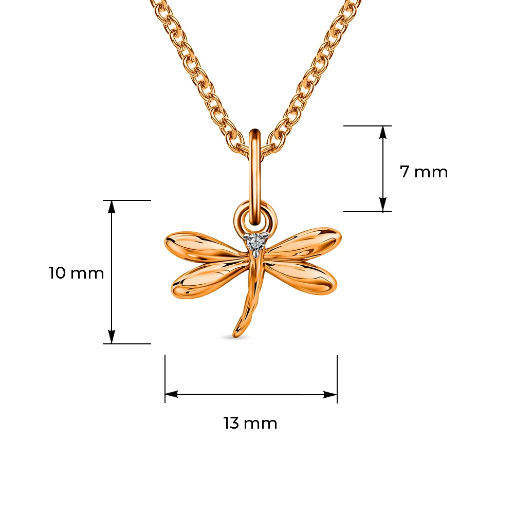 Подвес  Стрекоза с фианитом из красного золота 375 пробы