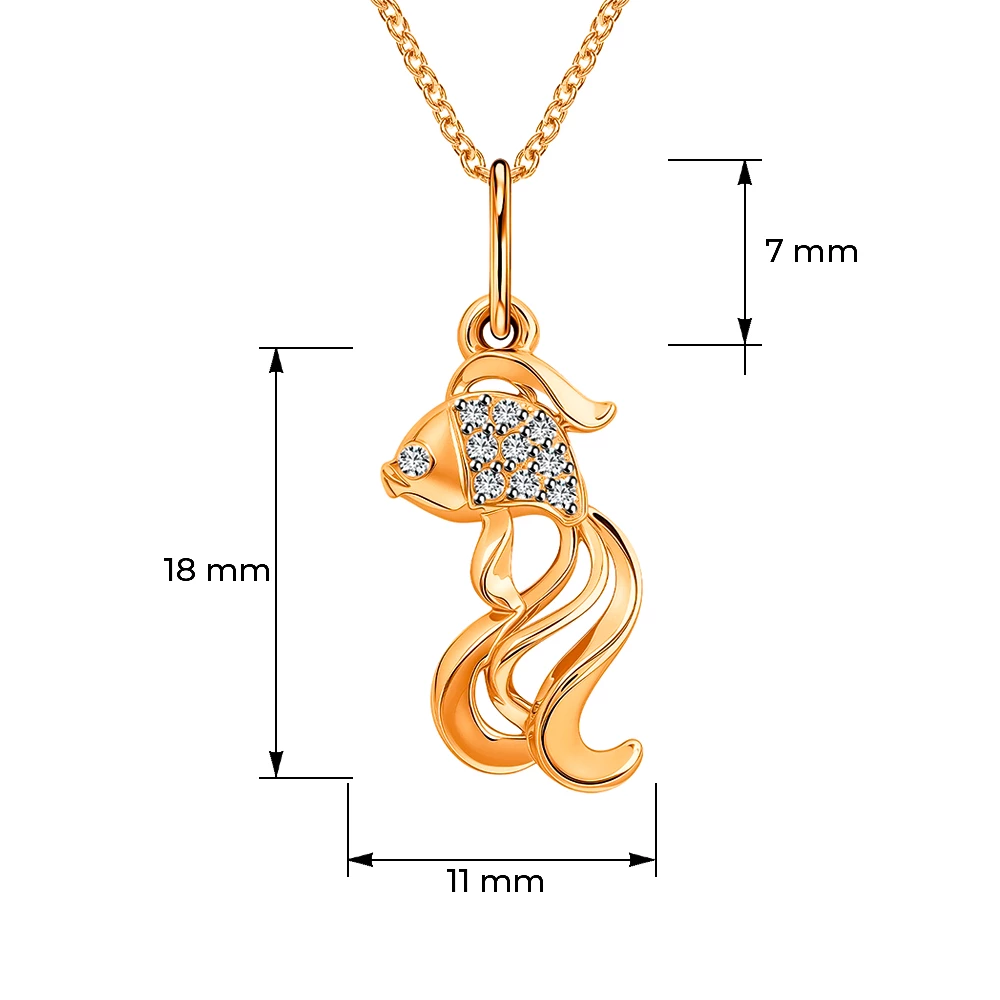 Подвес  Рыбка с фианитами из красного золота 585 пробы