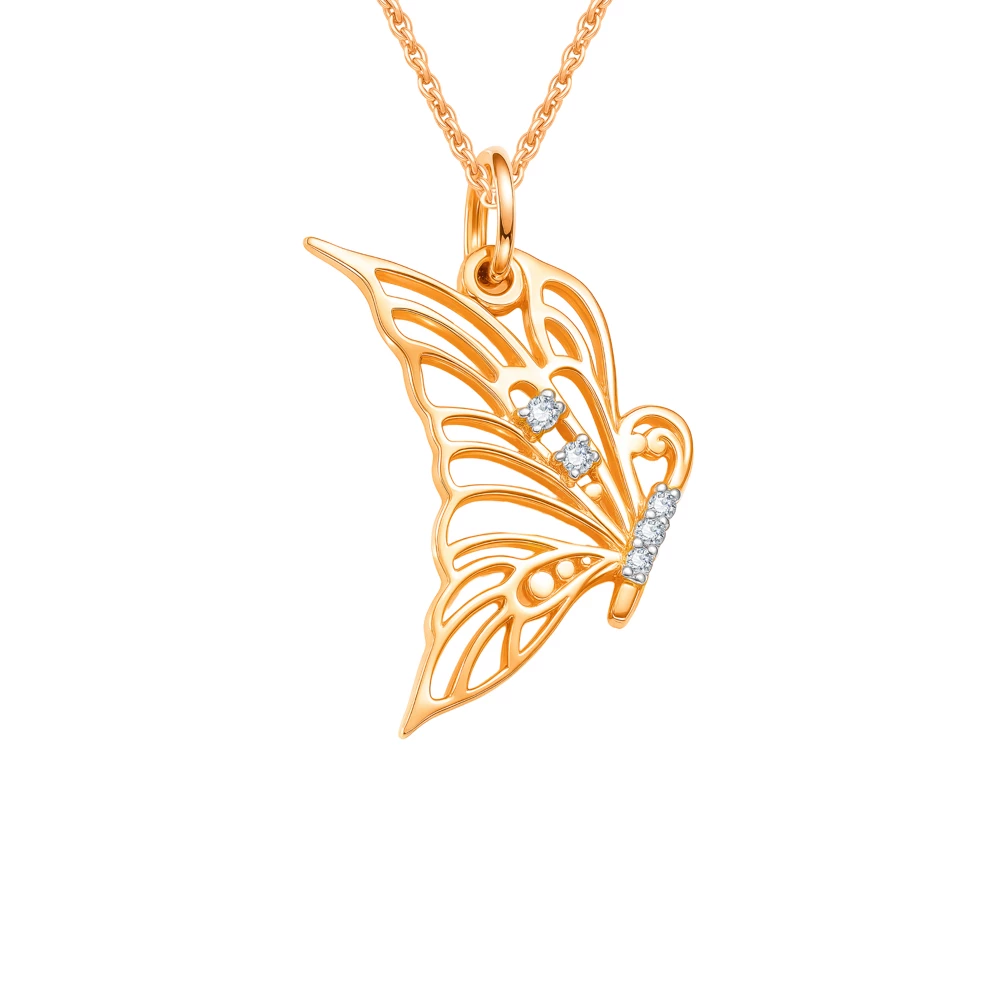 Подвес  Бабочка с фианитами из красного золота 585 пробы 1
