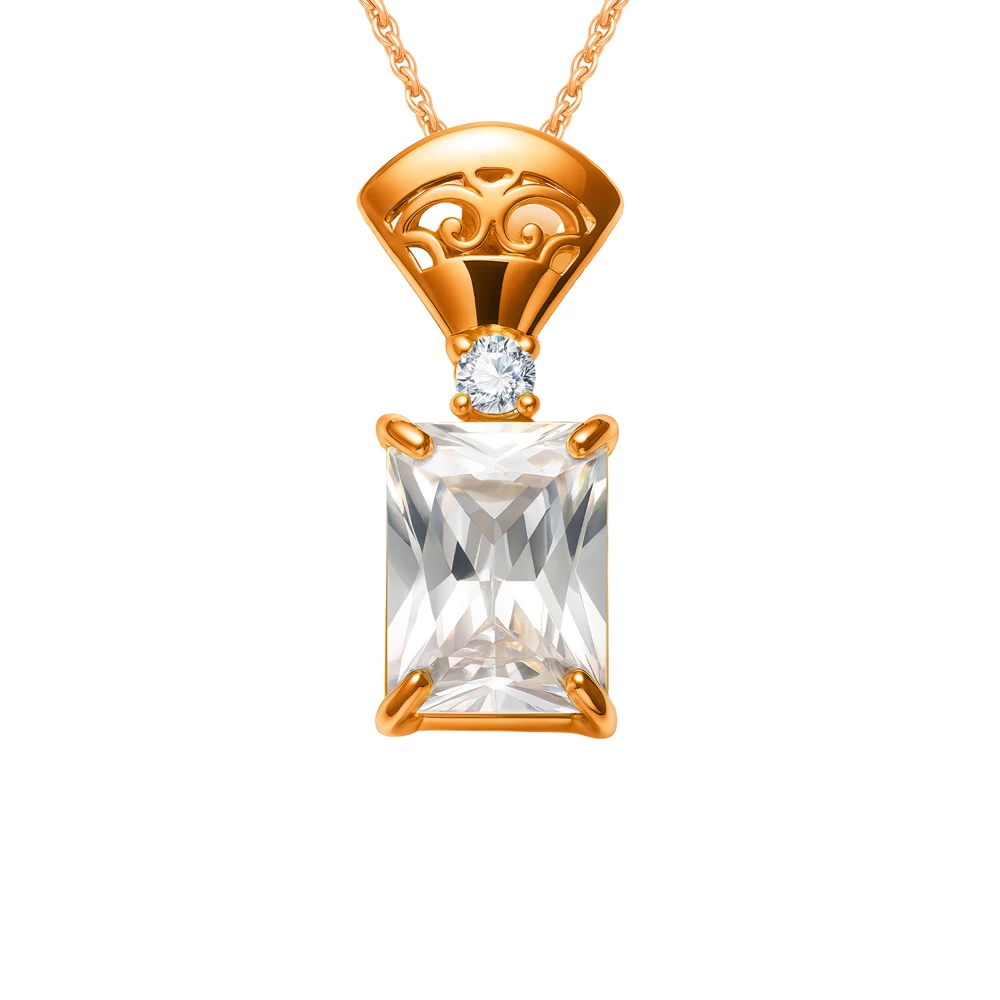 Подвес с фианитами из красного золота 585 пробы