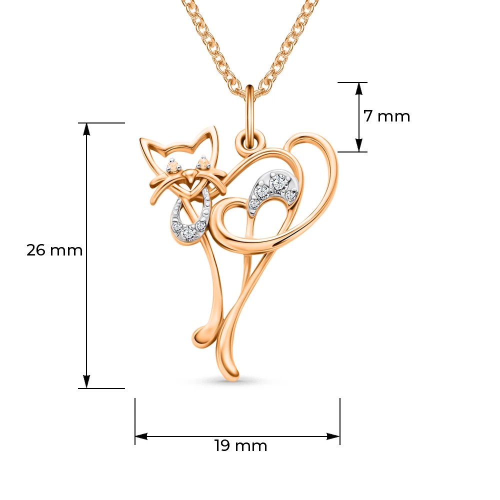 Подвес  Кошка с фианитами из красного золота 585 пробы 2