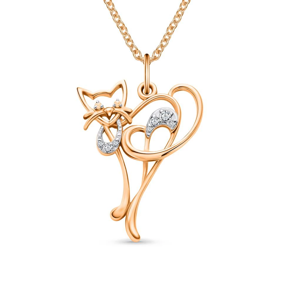 Подвес  Кошка с фианитами из красного золота 585 пробы 1
