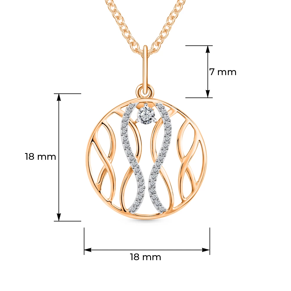 Подвес с фианитами из красного золота 585 пробы