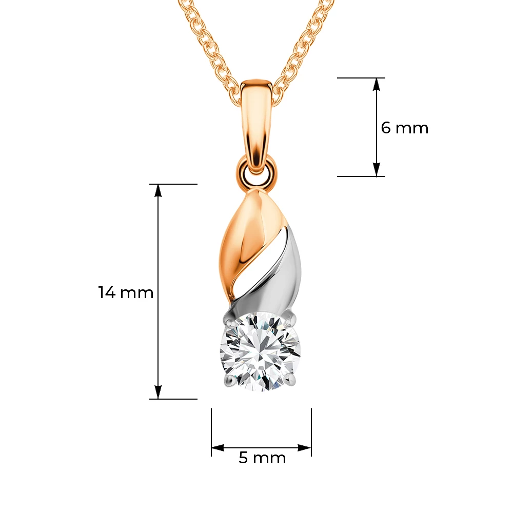 Подвес с фианитом из красного золота 585 пробы