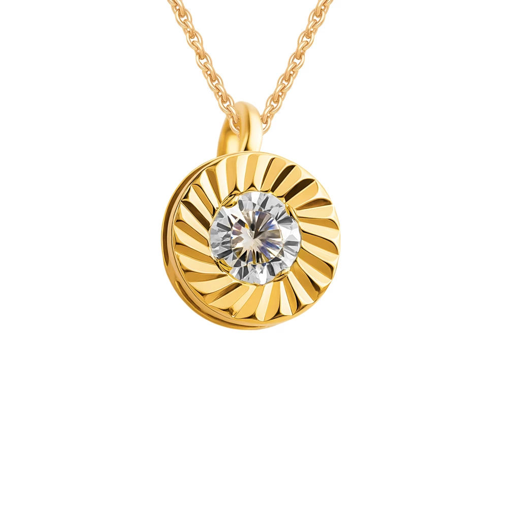 Подвес с фианитом из красного золота 585 пробы