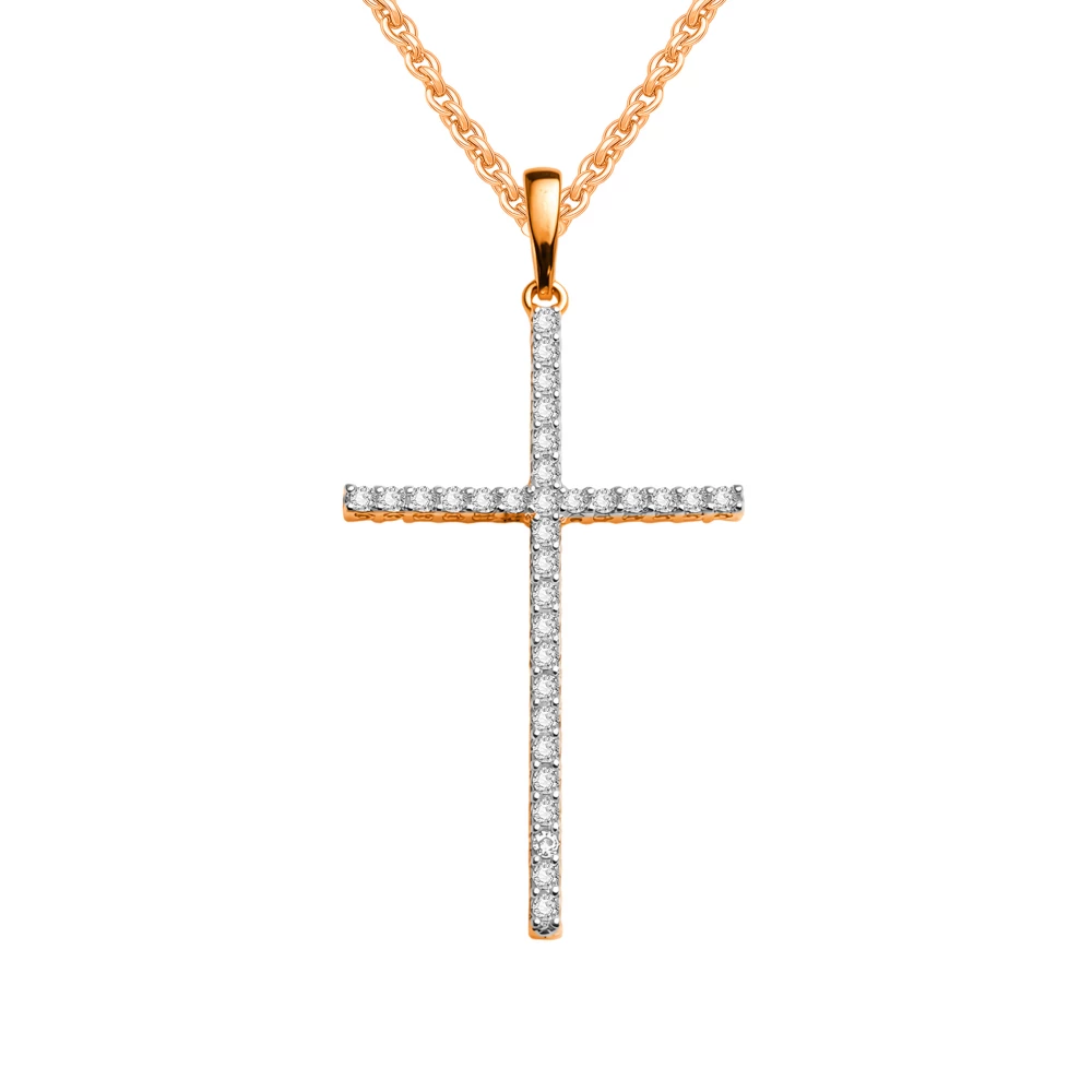 Подвес с фианитами из красного золота 585 пробы