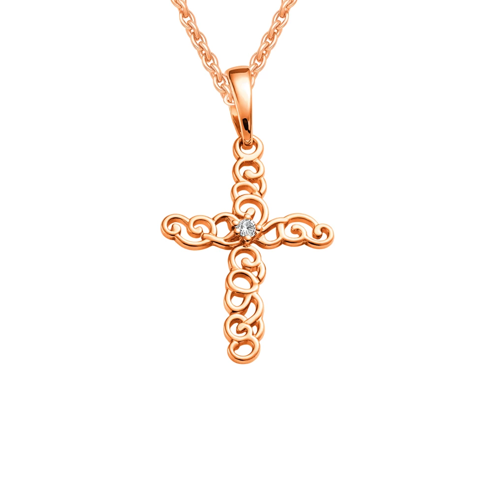 Подвес с фианитом из красного золота 585 пробы