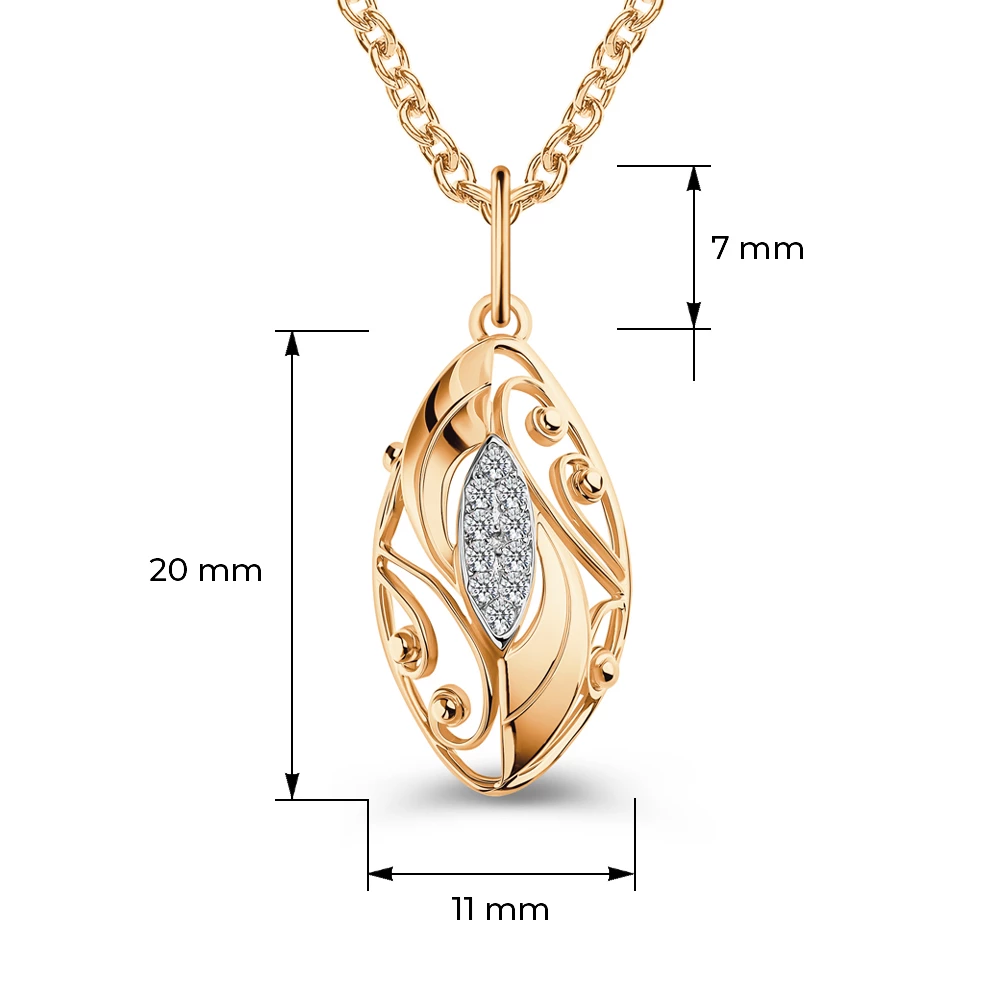 Подвес с фианитами из красного золота 585 пробы