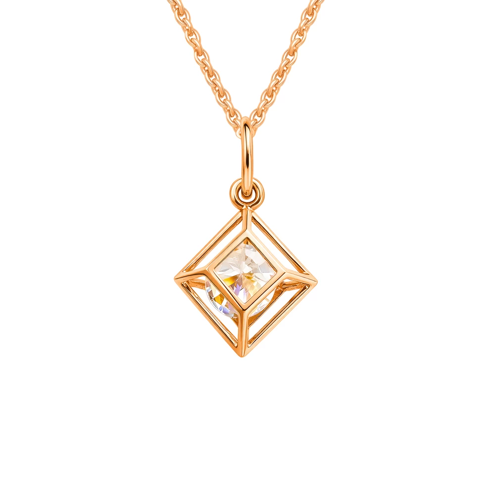 Подвес с фианитом из красного золота 585 пробы