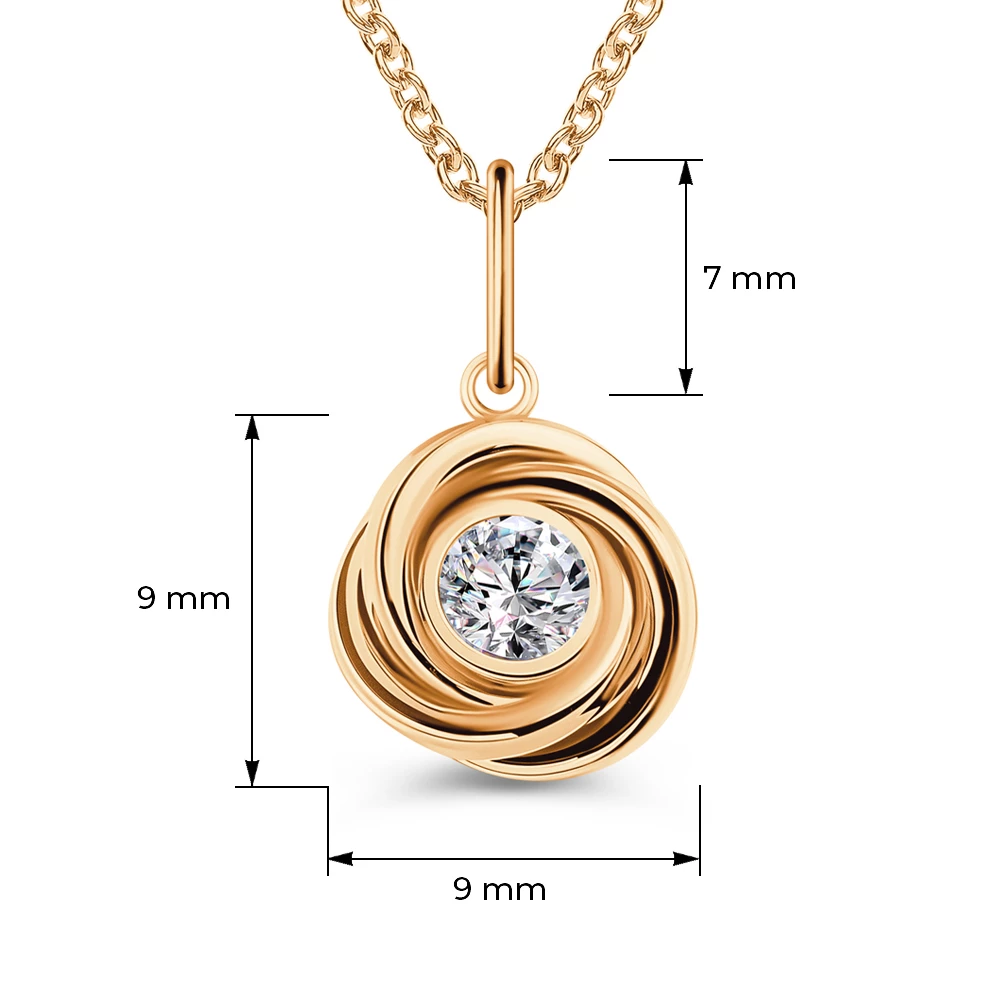 Подвес с фианитом из красного золота 585 пробы