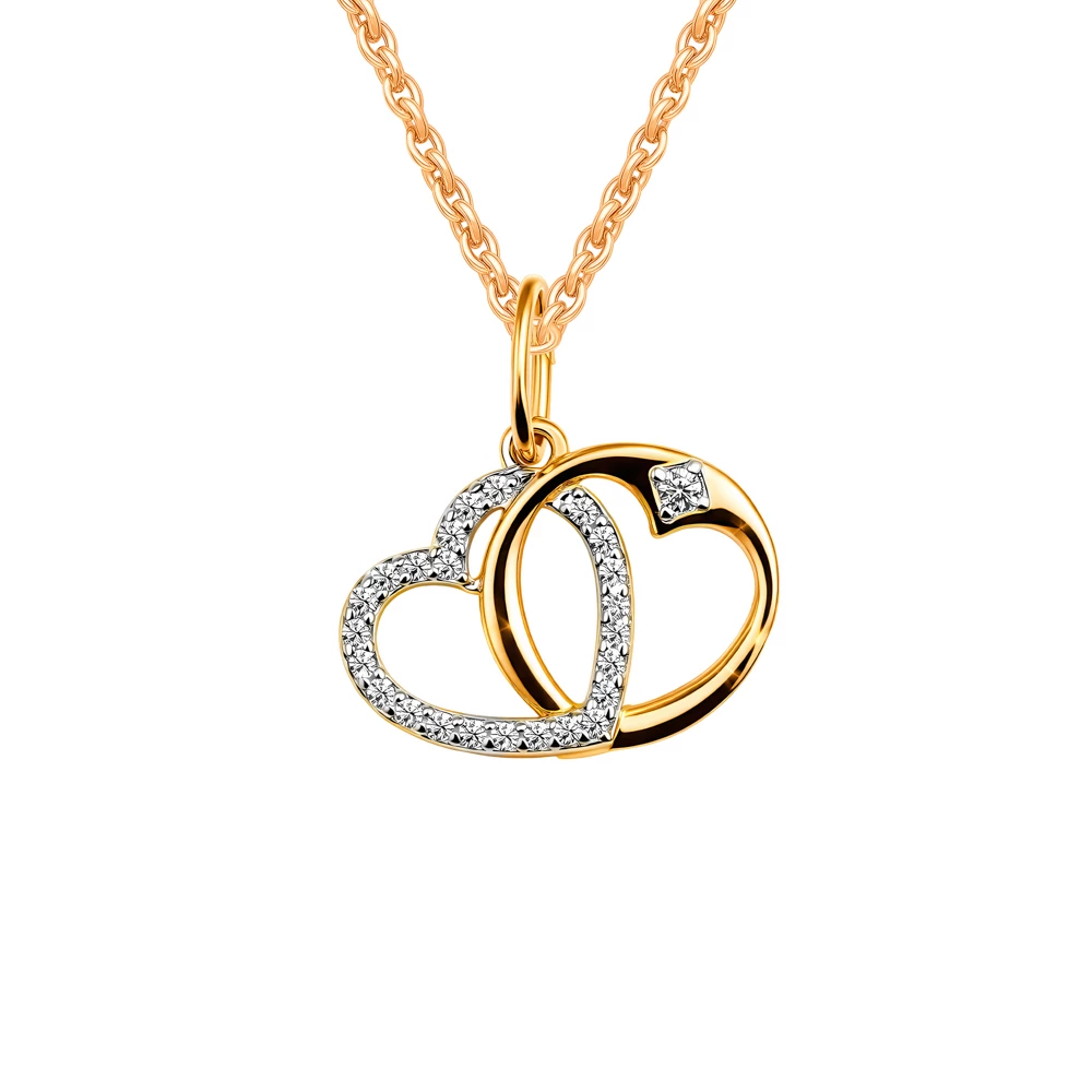 Подвес с фианитами из красного золота 585 пробы