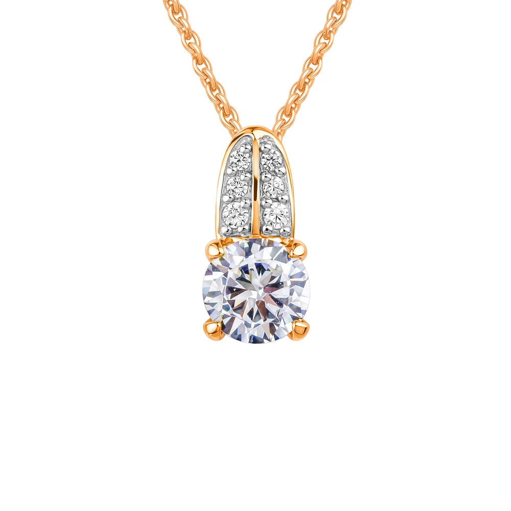 Подвес с фианитами из желтого золота 585 пробы