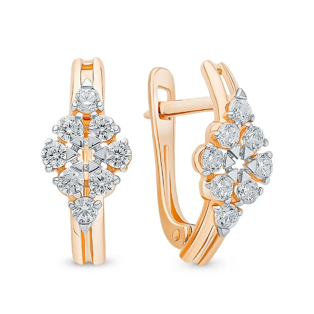 Серьги с фианитами из красного золота 585 пробы