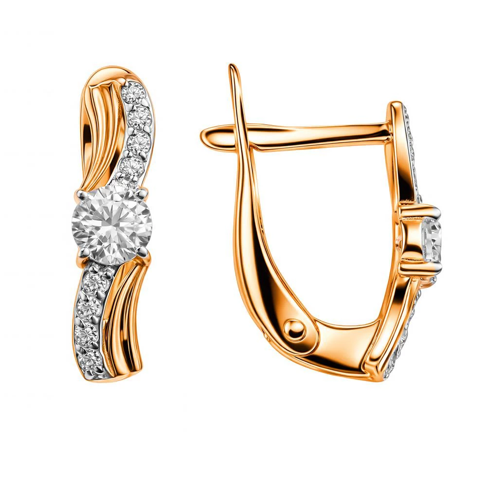 Серьги с фианитами из красного золота 375 пробы