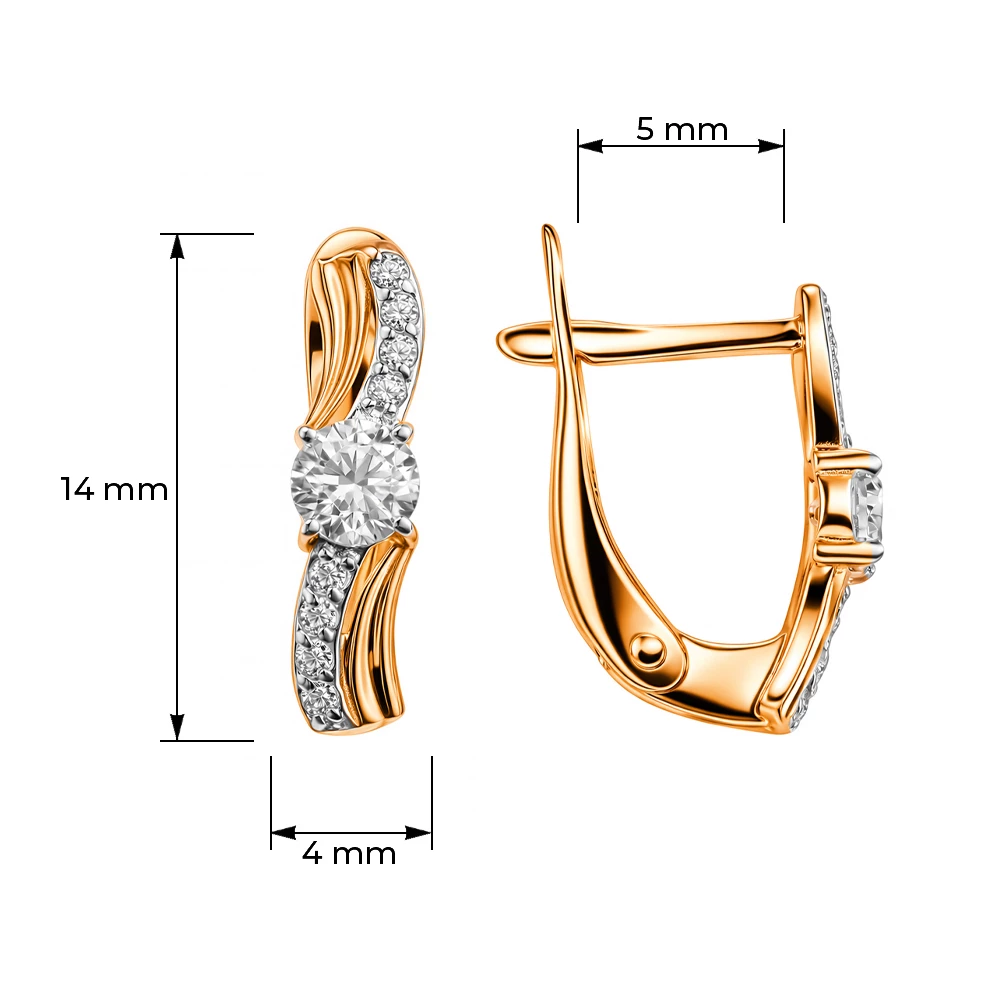 Серьги с фианитами из красного золота 375 пробы