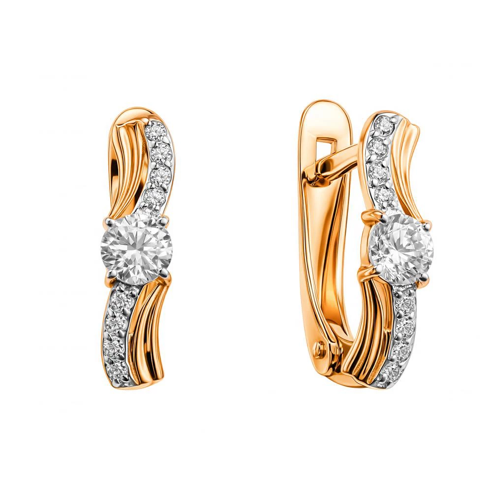 Серьги с фианитами из красного золота 375 пробы