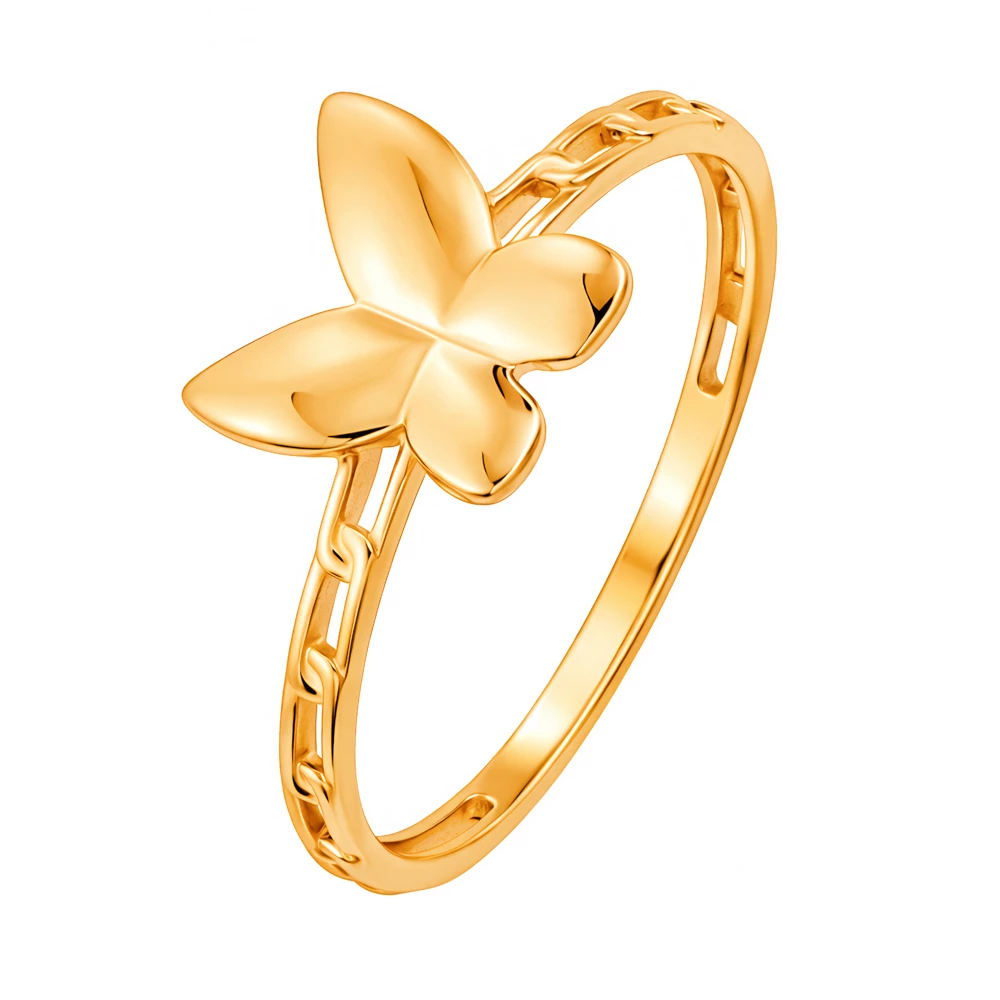 Кольцо  Бабочка из красного золота 585 пробы