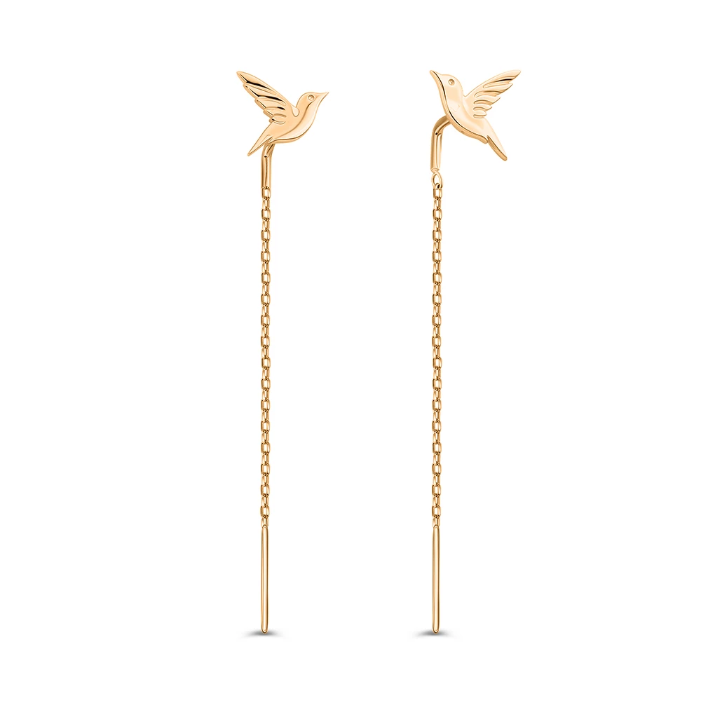 Серьги  Птица из красного золота 585 пробы