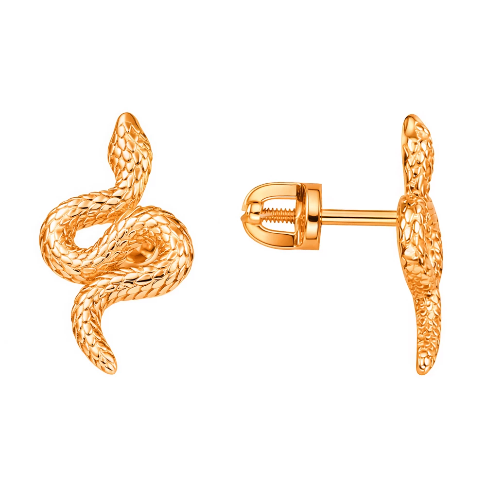 Серьги  Змея из красного золота 585 пробы