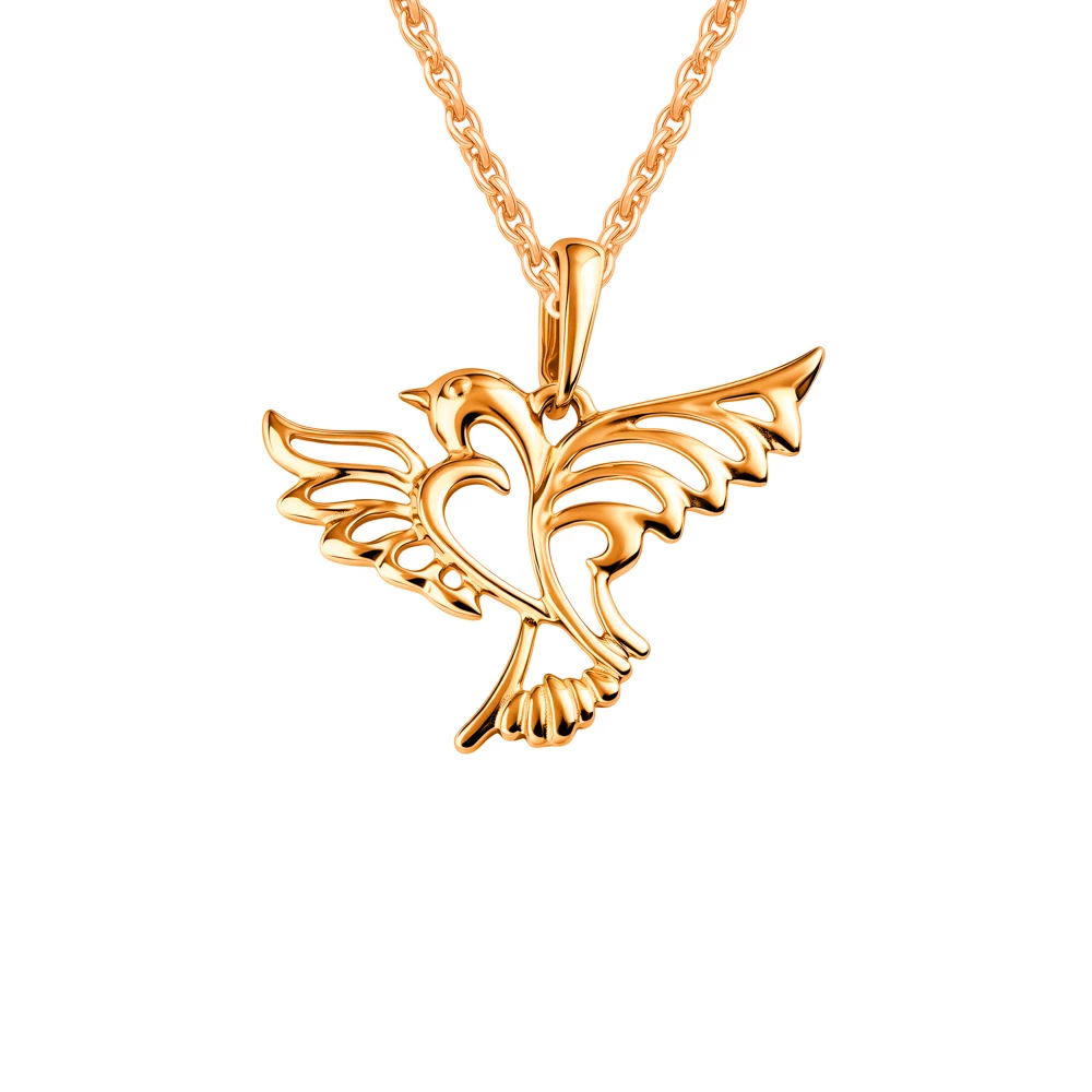 Подвес  Птица из красного золота 585 пробы