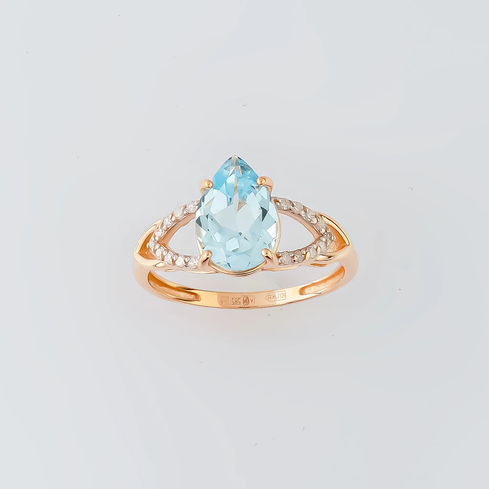 Кольцо с топазом из красного золота 585 пробы