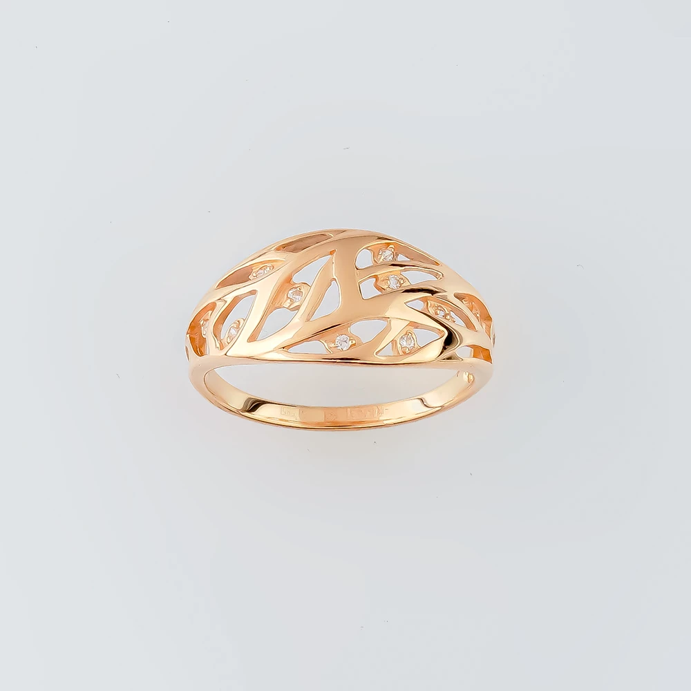 Кольцо с фианитом из красного золота 585 пробы