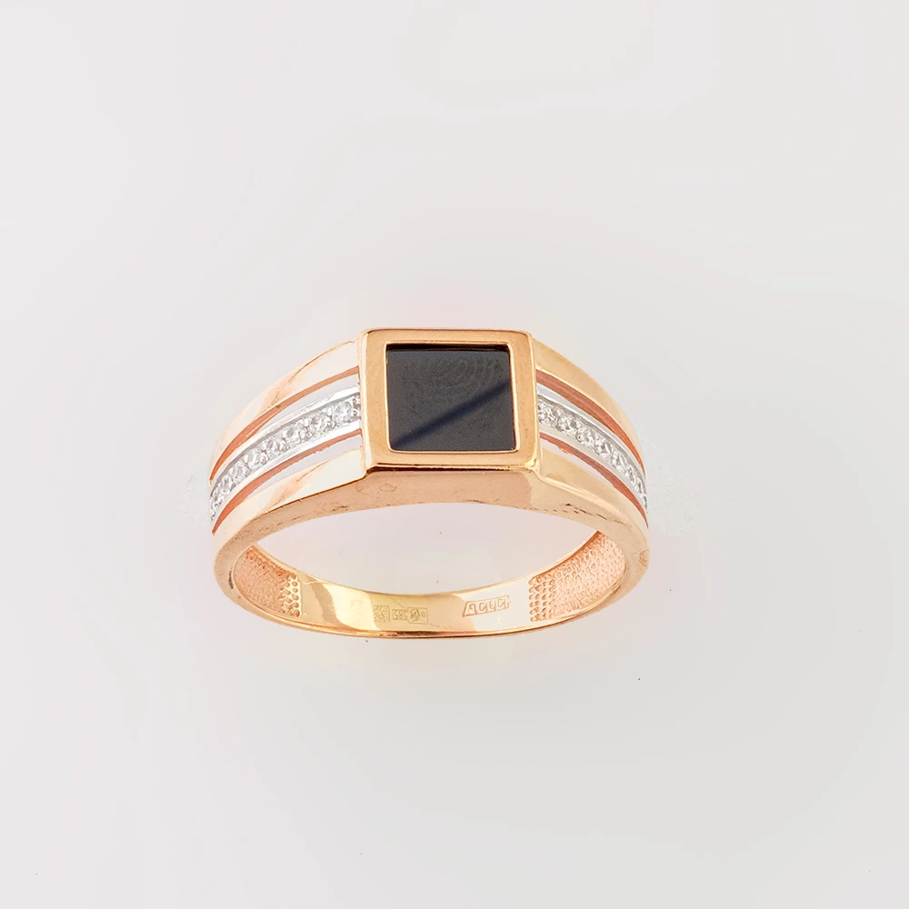 Кольцо с ониксом из красного золота 585 пробы