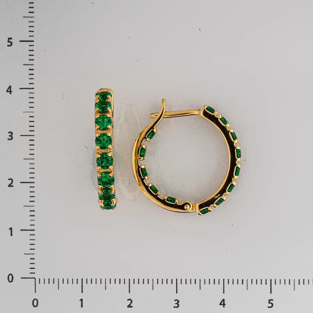 Серьги с изумрудом синтетическим из желтого золота 585 пробы