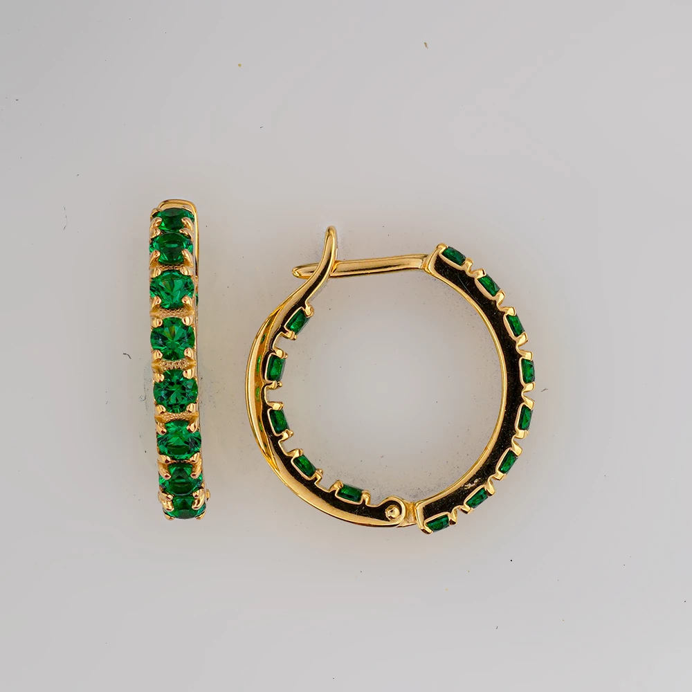 Серьги с изумрудом синтетическим из желтого золота 585 пробы