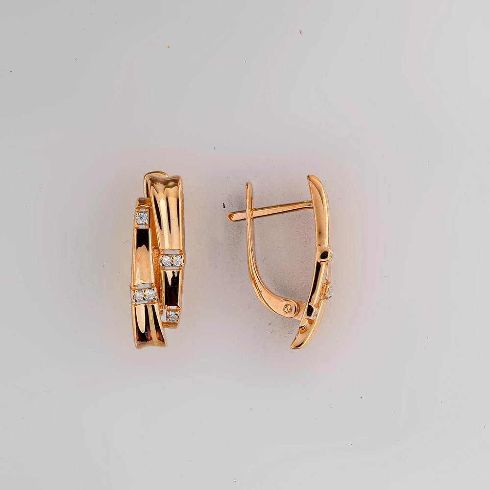 Серьги с фианитом из красного золота 585 пробы