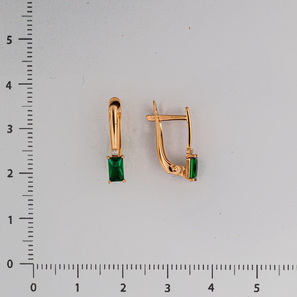 Серьги с изумрудом синтетическим из красного золота 585 пробы
