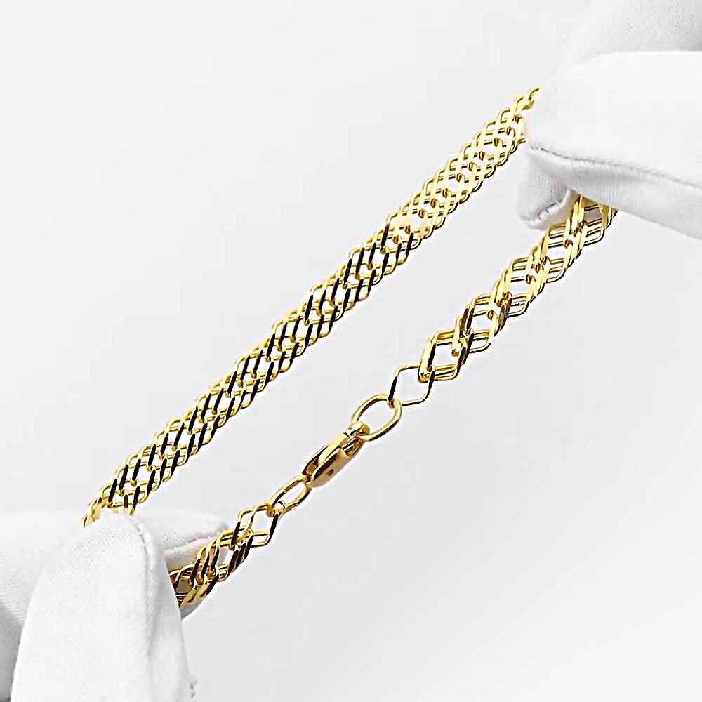 Золотой браслет, плетение ромб тройной 1