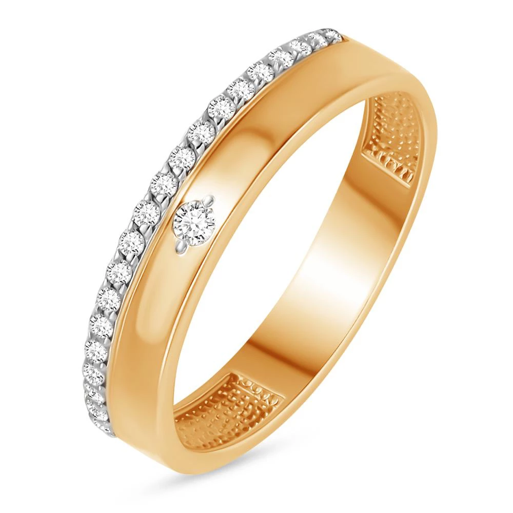 Кольцо обручальное с бриллиантами из красного золота 585 пробы