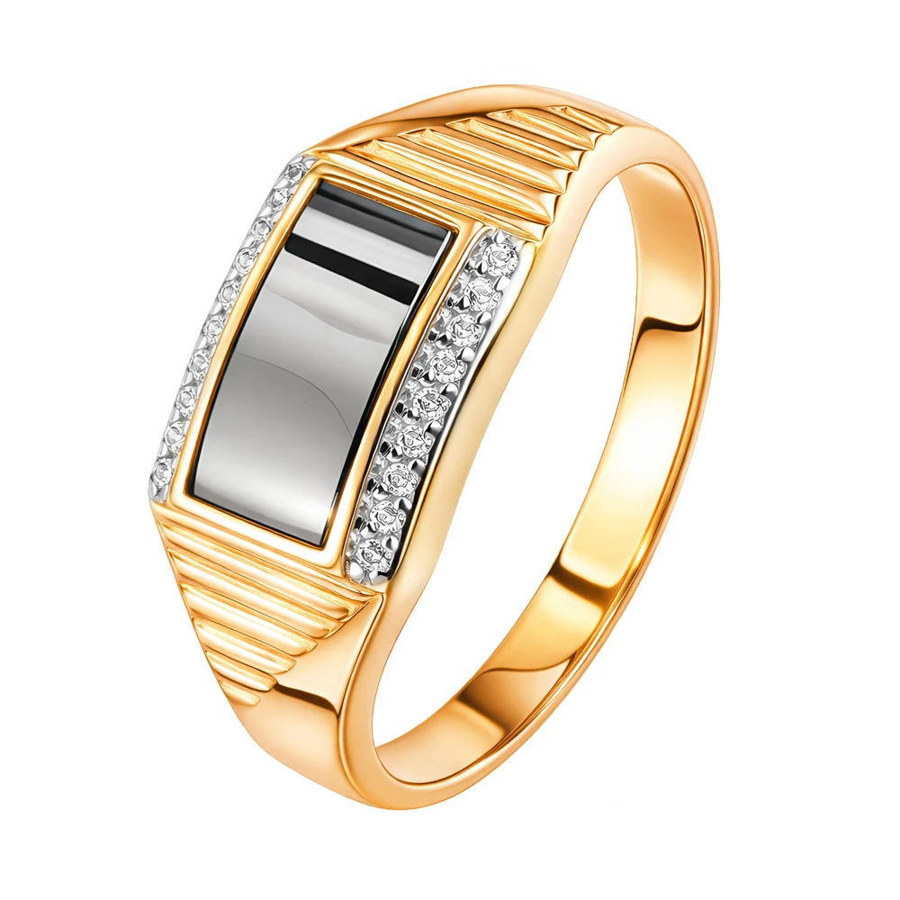 Кольцо с фианитами из красного золота 585 пробы