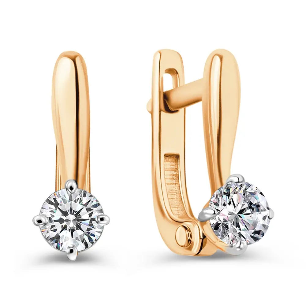 Серьги детские с фианитами из красного золота 585 пробы 1