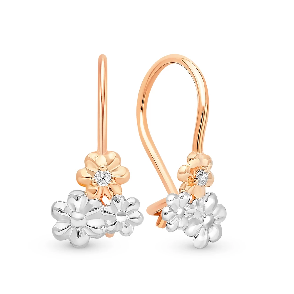 Серьги детские с фианитами из красного золота 375 пробы 1
