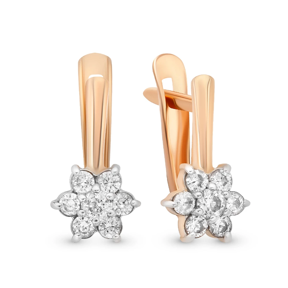 Серьги детские с фианитами из красного золота 585 пробы 1