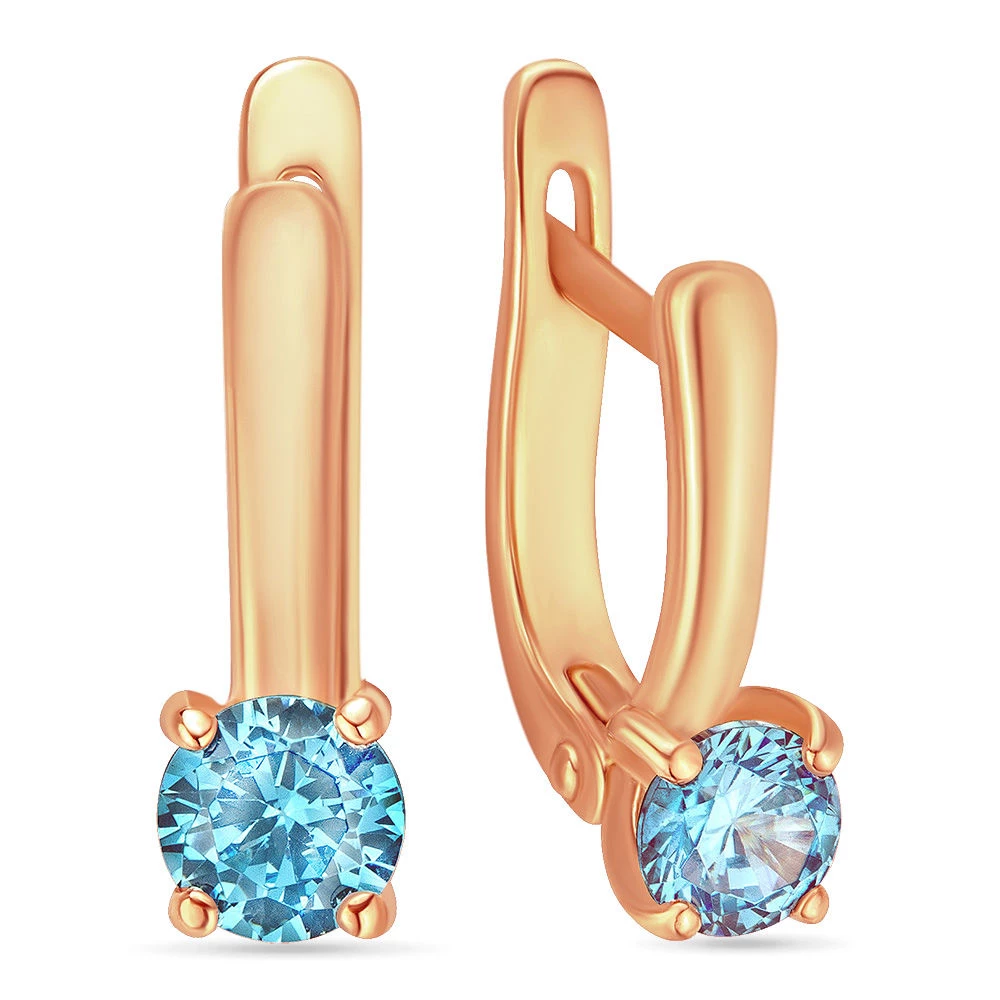 Серьги детские с фианитами из красного золота 585 пробы 1