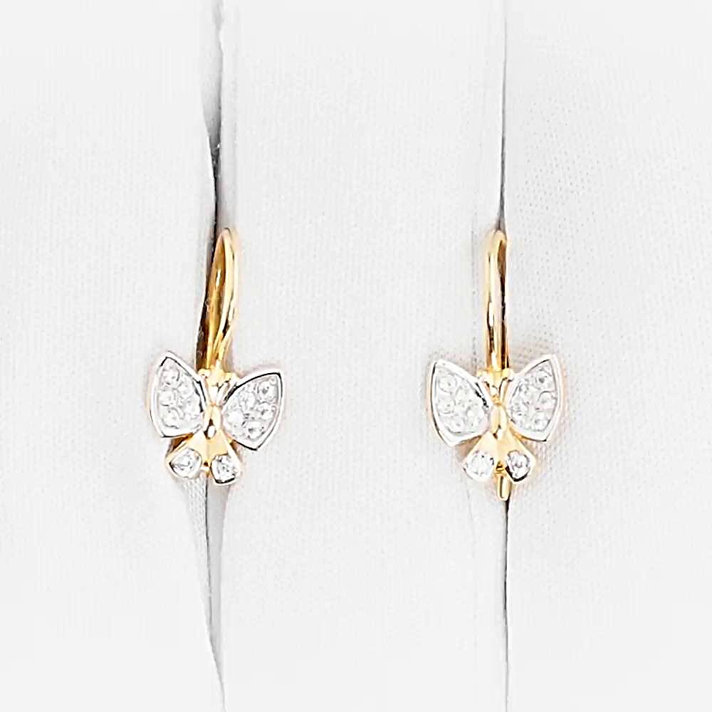 Серьги  Бабочка детские с фианитами из красного золота 585 пробы 1