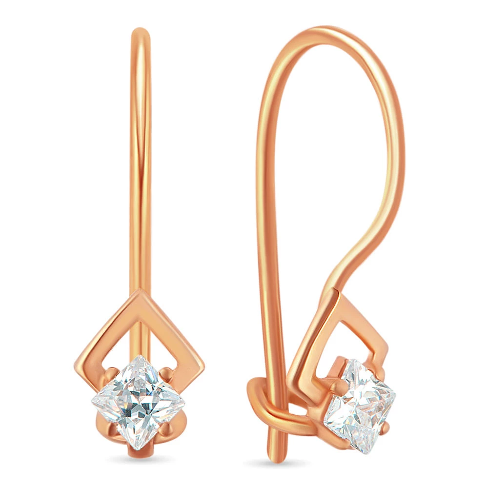 Серьги детские с фианитами из красного золота 375 пробы 1
