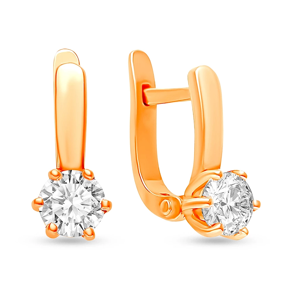 Серьги детские с фианитами из красного золота 375 пробы 1