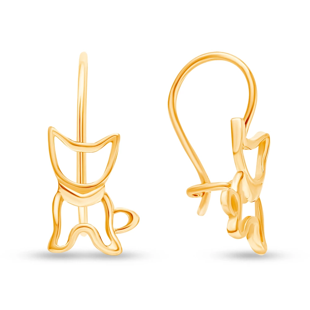 Серьги  Кошка детские из красного золота 375 пробы 1