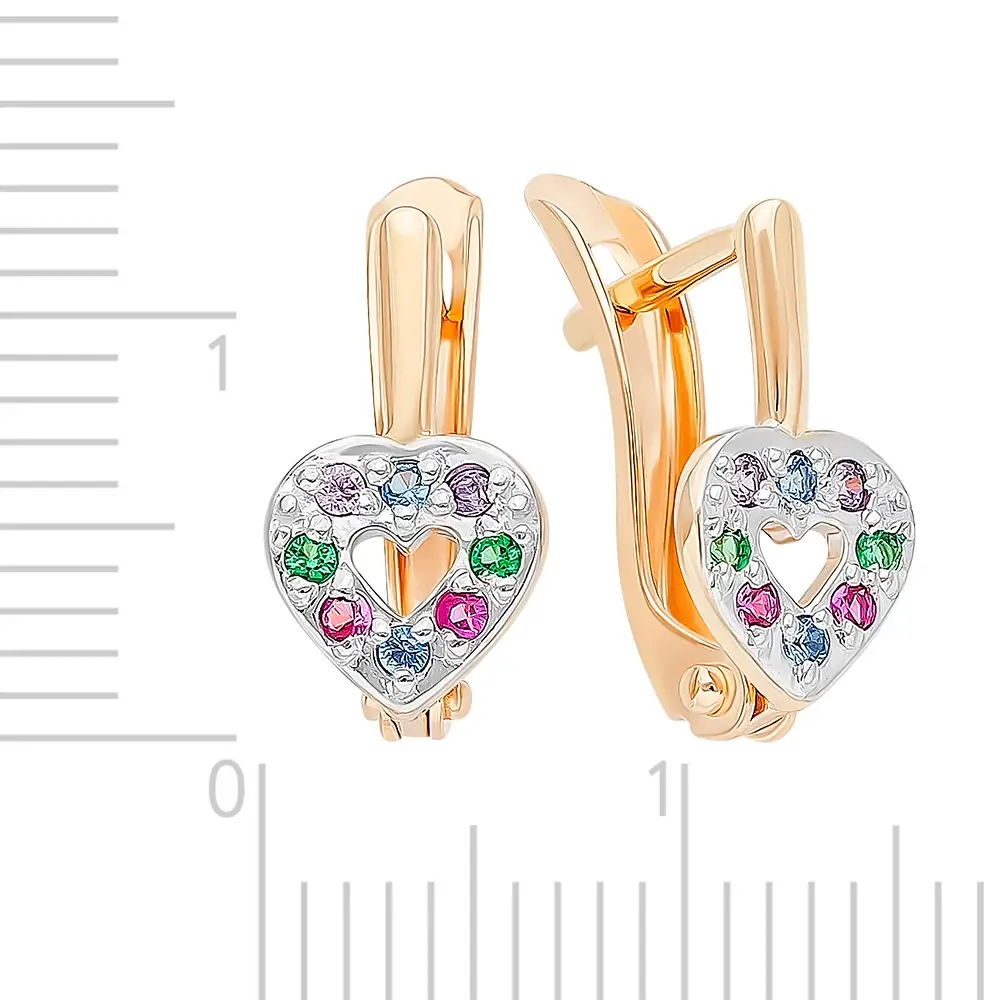 Серьги детские с фианитами из красного золота 375 пробы