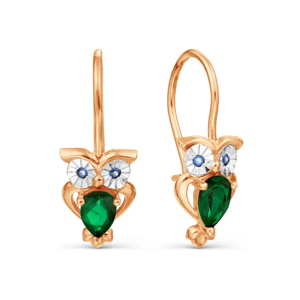 Серьги детские с фианитами из красного золота 375 пробы