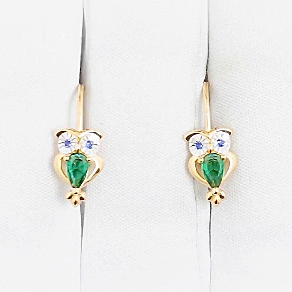 Серьги  Сова детские с фианитами из красного золота 375 пробы 1