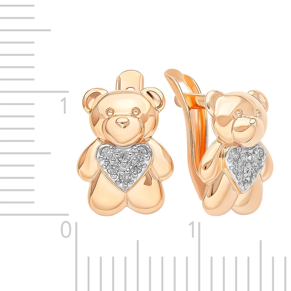 Серьги  Мишка детские с фианитами из красного золота 375 пробы 3