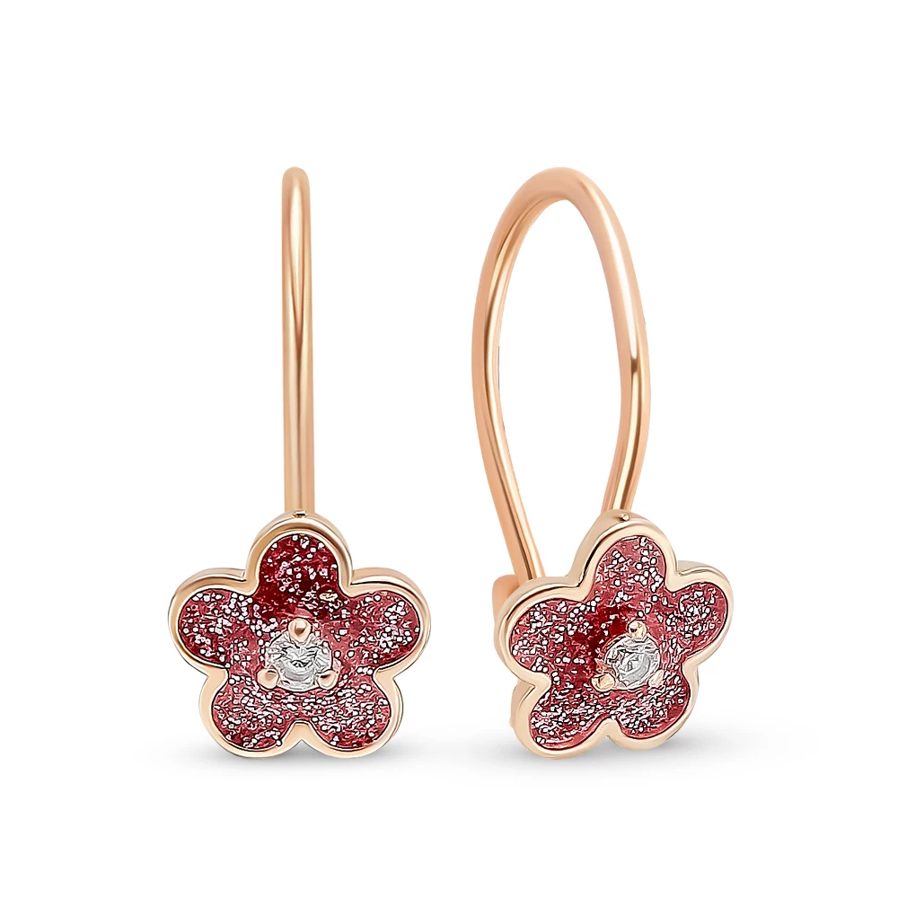 Серьги детские с фианитами из красного золота 375 пробы 1