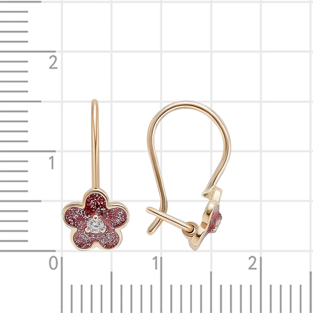 Серьги детские с фианитами из красного золота 375 пробы 2