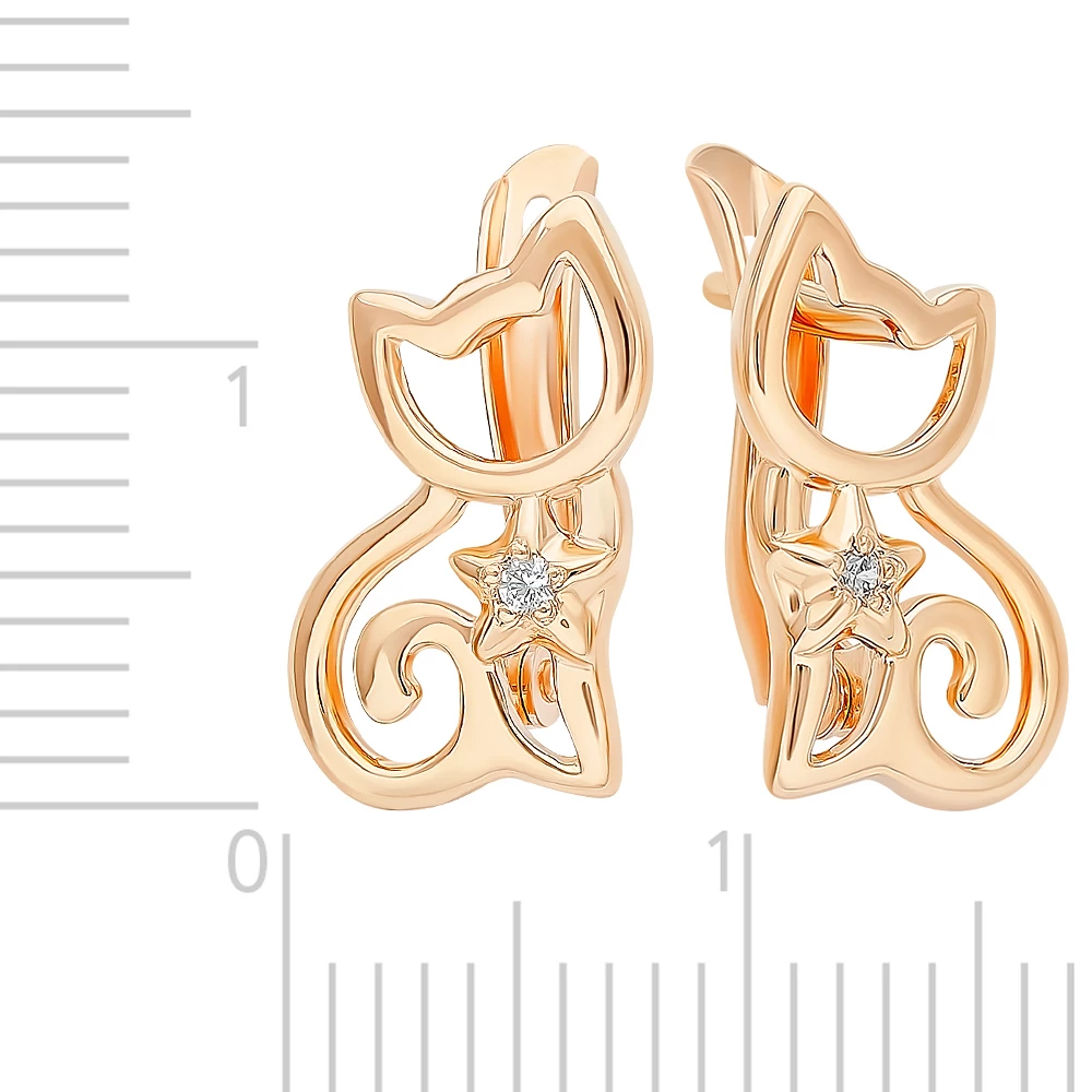 Серьги  Кошка детские с фианитами из красного золота 375 пробы 3