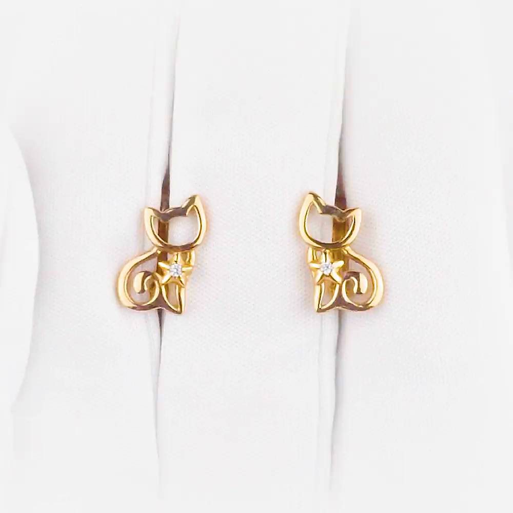 Серьги  Кошка детские с фианитами из красного золота 375 пробы 1